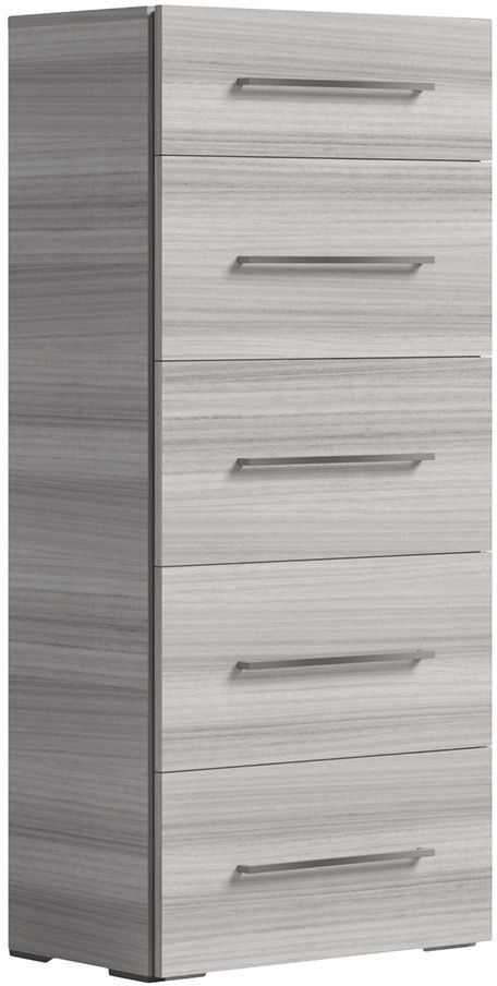 Product photograph of Status Mia Night Silver Grey Italian 5 Drawer Chest With Handles from Choice Furniture Superstore.